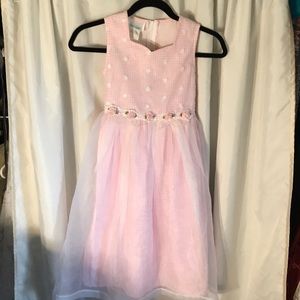 Girls pink dressy dress embossed roses pearls